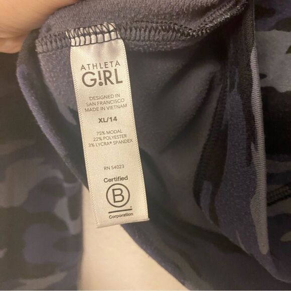 ATHLETA GIRL Cozy Cross Your Fingers Sweatshirt navy blue Camo modal XL 14 - Picture 7 of 10